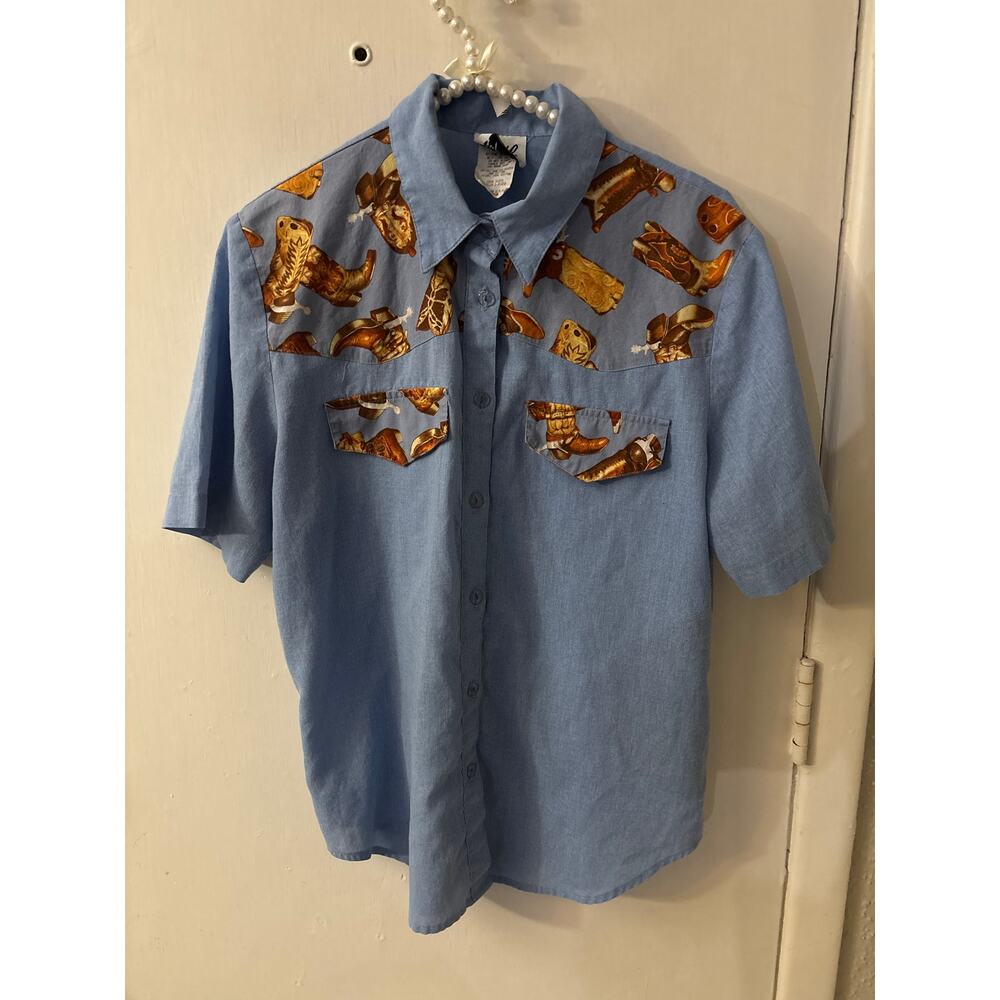 Tap & Co Western Cowboy Boot Shirt M Vintage Rodeo Unisex Festival Concert USA - Picture 6 of 12